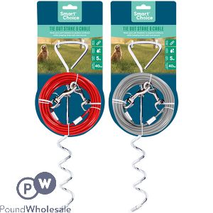 Smart Choice 40kg Tie Out Dog Stake & Cable 5m Assorted Colours