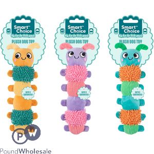 Smart Choice Squeaky Plush Caterpillar Small Puppy Toy 30cm Assorted Colours