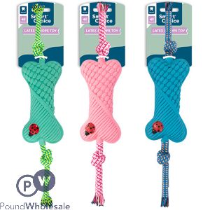 Smart Choice Squeaky Latex & Rope Bone Dog Toy 44cm Assorted