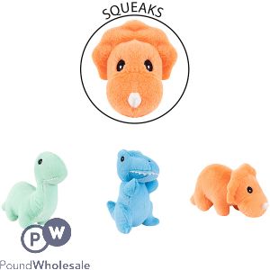 Smart Choice Squeaky Plush Dino Dog Toy 20cm Assorted