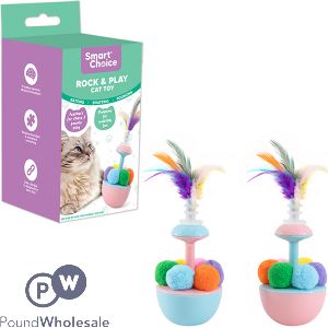 Smart Choice Rock & Play Interactive Pom Pom Tumbler Cat Toy 18cm Assorted Colours