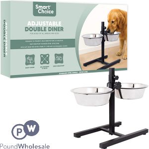 Smart Choice Stainless Steel Adjustable Double Diner Dog Bowl Set