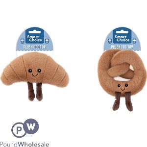 Smart Choice Squeaky Plush Croissant & Pretzel Pastry Dog Toy Assorted