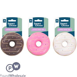 Smart Choice Squeaky Latex Donut Dog Toy 9cm Assorted Colours