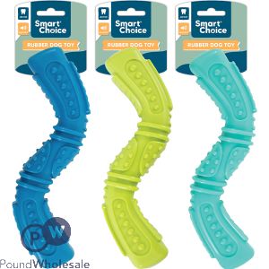 Smart Choice Squeaky Rubber Textured Wavy Baton Dog Toy 25cm Assorted Colours