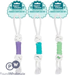 Smart Choice Rubber & Rope Knotted Dog Toy 33cm Assorted Colours