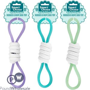 Smart Choice Rubber Handle Ribbed Rope Dog Toy 25cm Assorted Colours