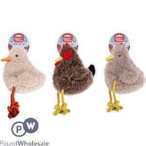 Smart Choice Squeaky Plush & Rope Chicken Dog Toy 38cm Assorted Colours