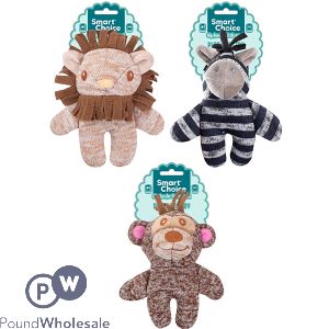 Smart Choice Squeaky Plush Crinkle Short Animal Dog Toy 16cm Assorted