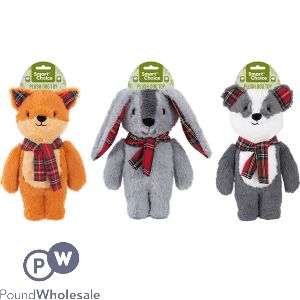 Smart Choice Squeaky Plush Tartan Woodland Animal Dog Toy 28cm Assorted Designs