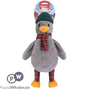 Smart Choice Squeaky Plush Tartan Bottle Hat Duck Dog Toy 38cm