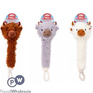 Smart Choice Squeaky Plush Rope Highland Cow Dog Toy 50cm Assorted Colours
