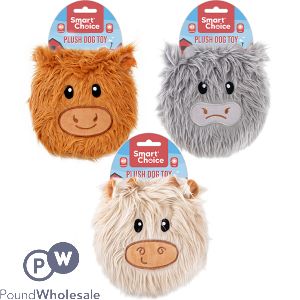 Smart Choice Squeaky Plush Frisbee Highland Cow Dog Toy 20cm Assorted Colours
