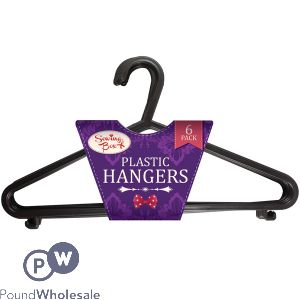 Sewing Box Black Plastic Clothes Hangers 6 Pack