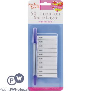 SEWING BOX IRON ON NAMETAGS &amp; INK PEN 50 PACK