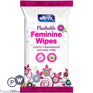 Ultrex Flushable Aloe Vera Feminine Wipes 20 Pack