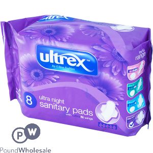 Ultrex Ultra Night Heavy Flow Sanitary Pads With Ultra Fit Wings 8 Pack
