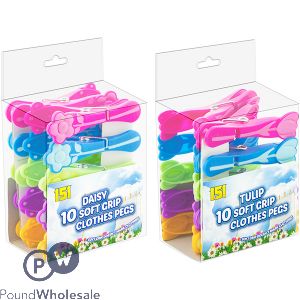 151 SOFT GRIP FLOWER CLOTHES PEGS 10 PACK ASSORTED