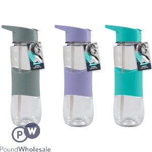 Fitstyle Silicone Grip Adjustable Straw Water Bottle 700ml Assorted Colours