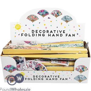 Summer Essentials Decorative Bamboo Floral Hand Fan Assorted CDU