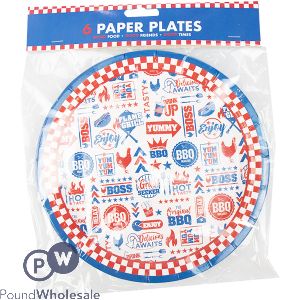 BBQ PAPER DISPOSABLE PLATES 23CM 6 PACK