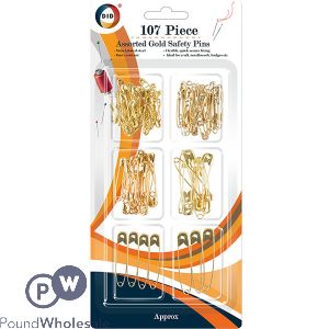 DID ASSORTED GOLD SAFETY PINS SET 107PC