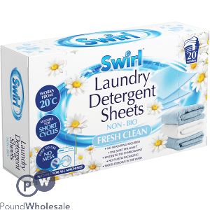 SWIRL NON-BIO FRESH CLEAN LAUNDRY DETERGENT SHEETS 20 PACK