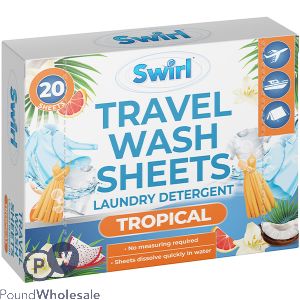 Swirl Tropical Travel Wash Sheets Laundry Detergent 20 Pack