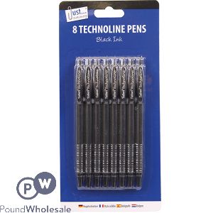 Just Stationery Technoline Black Ink Pens 8 Pack