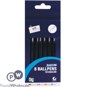 Just Stationery Technoline Black Ink Pens 8 Pack