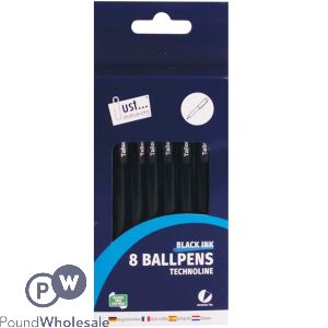 JUST STATIONERY TECHNOLINE BLACK INK PENS 8 PACK