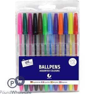 Just Stationery Multicoloured Ballpoint Pens 12 Pack