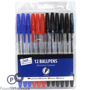 Just Stationery Assorted Colour Ballpoint Pens 12 Pack