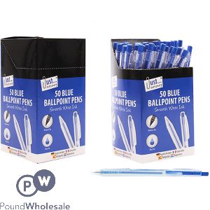 JUST STATIONERY SMOOTH WRITE BLUE BALLPOINT PENS 50 PACK