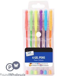 JUST STATIONERY ASSORTED NEON COLOURS GEL PENS 6 PACK