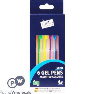 Just Stationery Assorted Neon Colours Gel Pens 6 Pack
