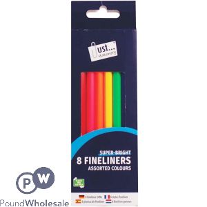 JUST STATIONERY ASSORTED COLOUR FINELINER PENS 8 PACK