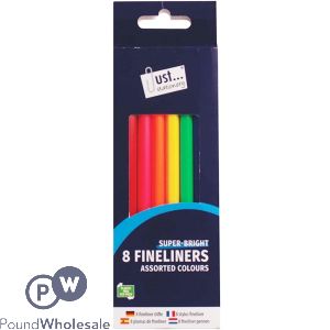 Just Stationery Assorted Colour Fineliner Pens 8 Pack