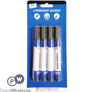 JUST STATIONERY BLACK PERMANENT MARKERS 4 PACK