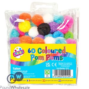 Artbox Mixed Fluffy Pom Poms 60 Pack Assorted Colours
