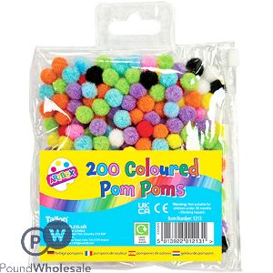 Artbox Mixed Fluffy Pom Poms 200 Pack Assorted Colours