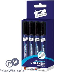 Just Stationery Black Bullet Tip Permanent Markers 4 Pack