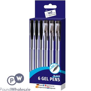 Just Stationery Black Smooth Rollerball Tip Gel Pens 6 Pack