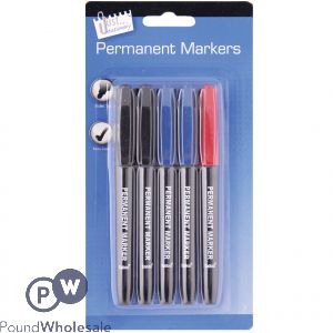 5pc PERMANENT MARKERS ASSORTED COLS