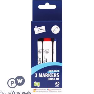 Just Stationery Chunky Dry-Wipe Board Markers Assorted Colours 3 Pack