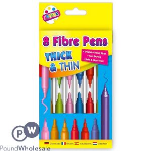 Artbox Thick &amp; Thin Assorted Colour Fibre Pens 8 Pack