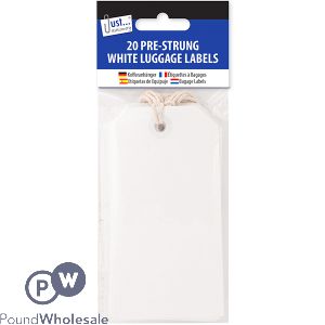 JUST STATIONERY PRE-STRUNG WHITE LUGGAGE LABELS 12 X 6CM 20 PACK