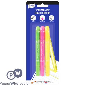 JUST STATIONERY ASSORTED COLOUR SUPER-GEL HIGHLIGHTER PENS 3 PACK