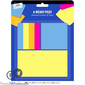 JUST STATIONERY ASSORTED STICKY NOTES MEMO PAD 6 PACK