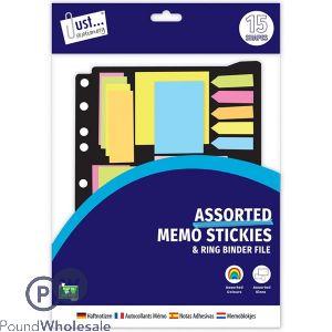 Just Stationery 15 Assorted Memo Sticker Pads &amp; Ring Binder File